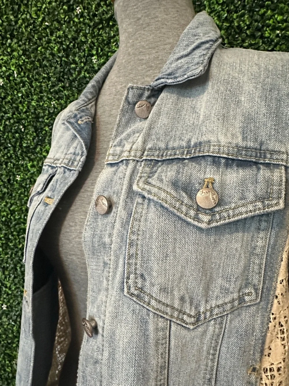 Free People Denim & Lace Jacket #31 - Picture 7 of 7